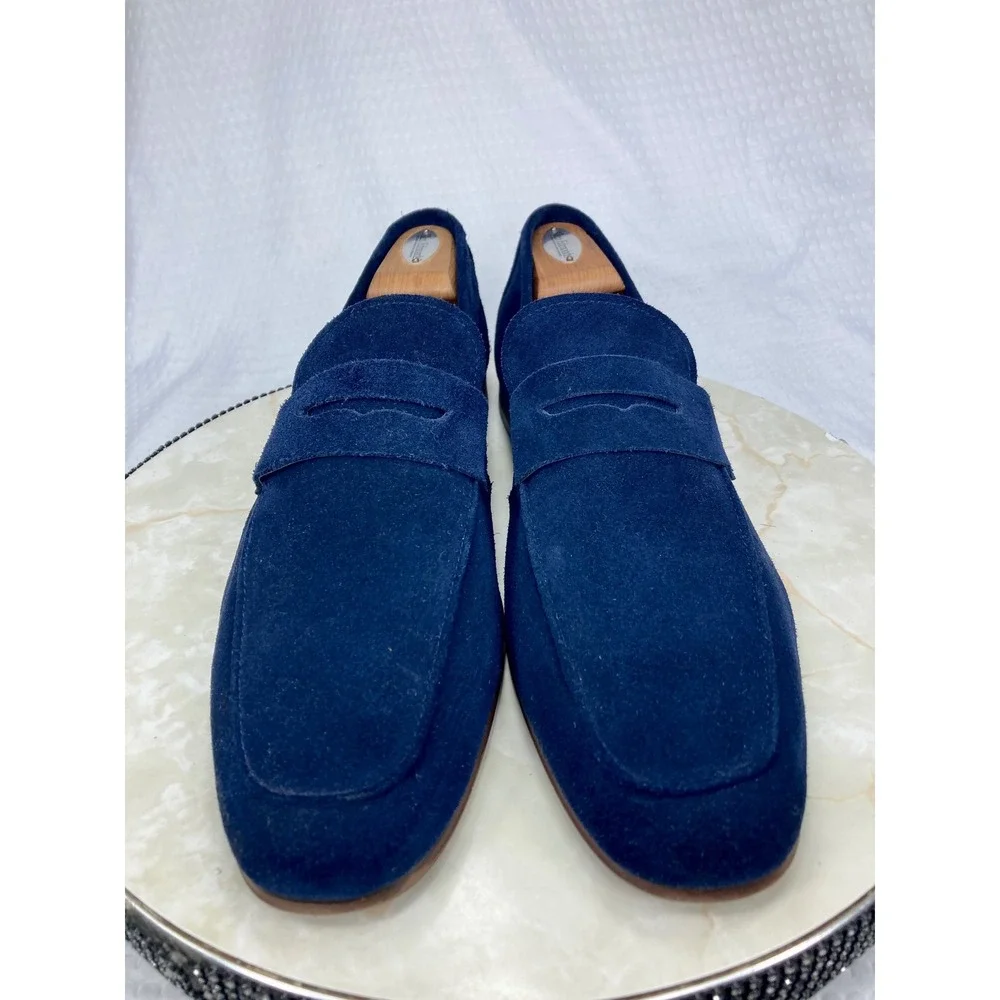 Steve Madden Soto Suede Penny Loafers Mens Sz 13 Navy Blue Office Slip  On Shoes